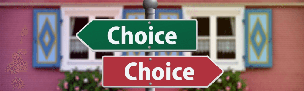 opposing signs that say "choice"