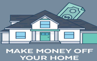 cartoon image of a house with money