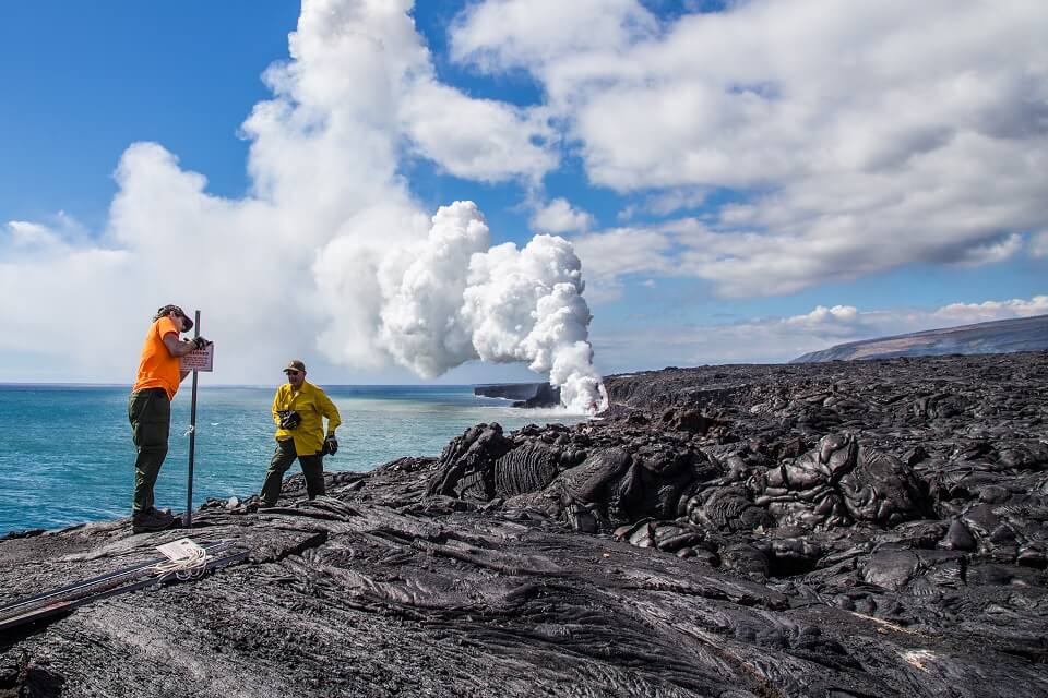 people working on volcano